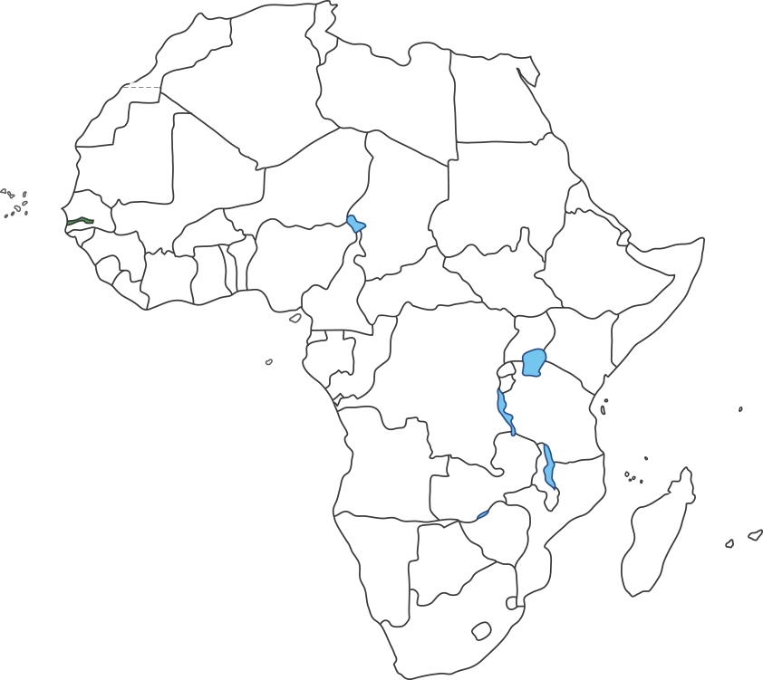 아프리카 대륙 지도에 감비아 영역 표시된 지도