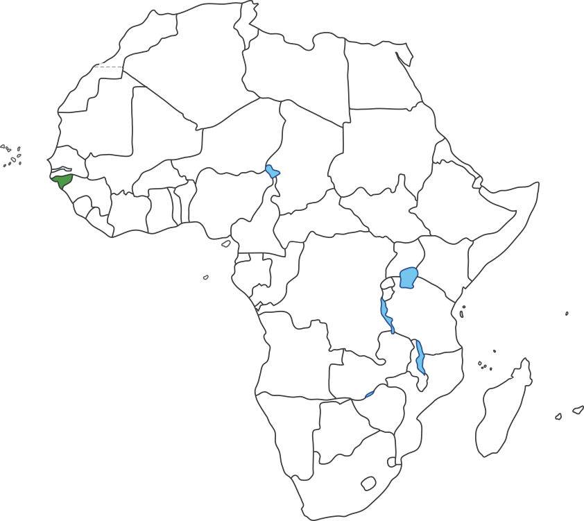 아프리카 대륙 지도에 기니비사우 영역 표시된 지도