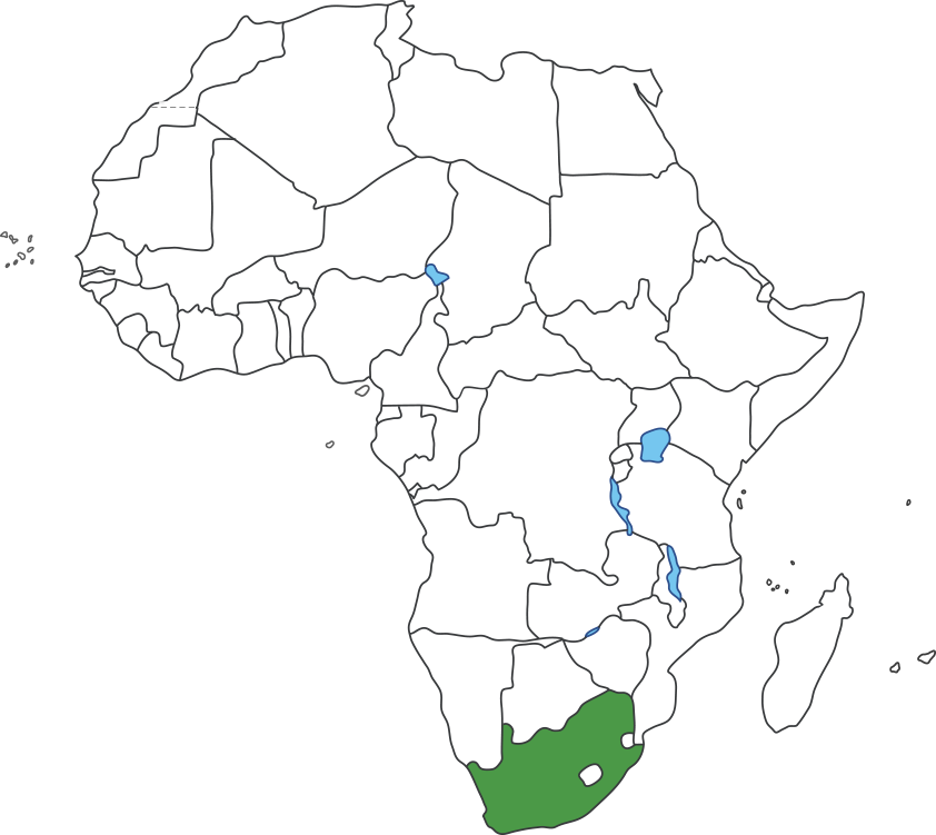 아프리카 대륙 지도에 남아프리카공화국 영역 표시된 지도