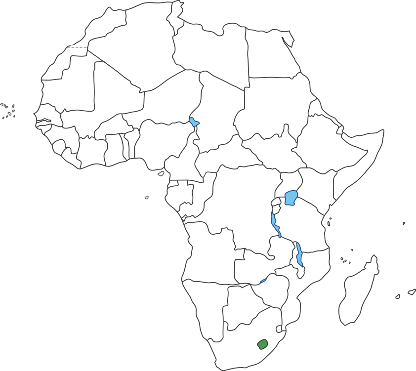 아프리카 대륙 지도에 레소토 영역 표시된 지도