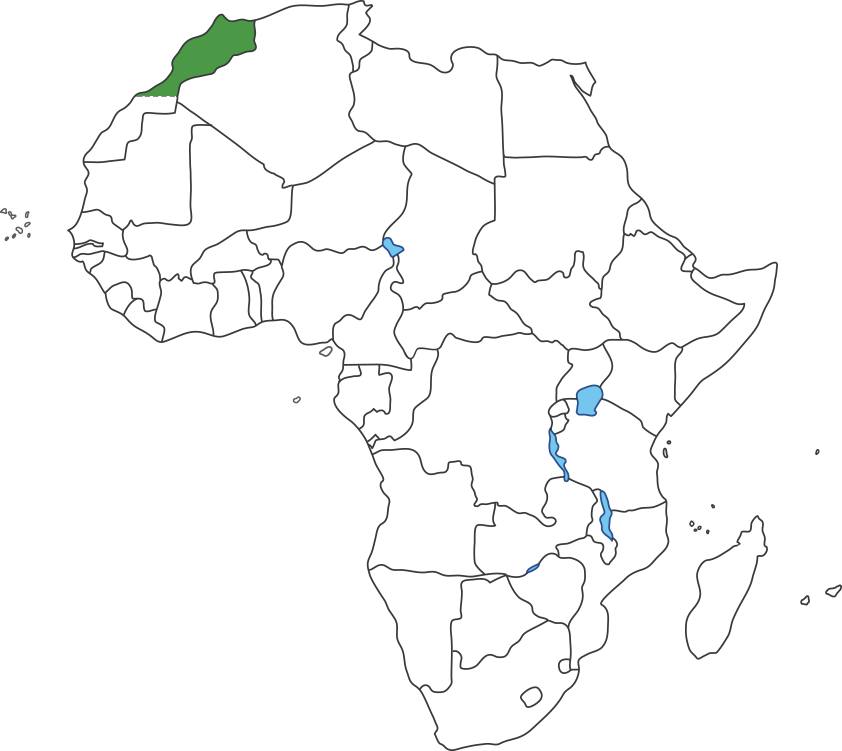 아프리카 대륙 지도에 모로코 영역 표시된 지도