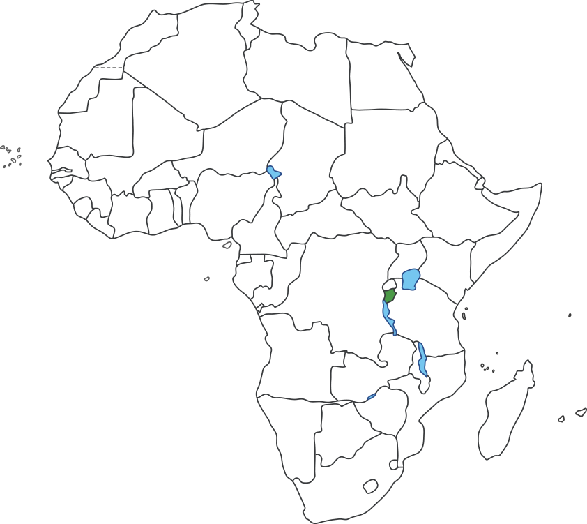 아프리카 대륙 지도에 부룬디 영역 표시된 지도