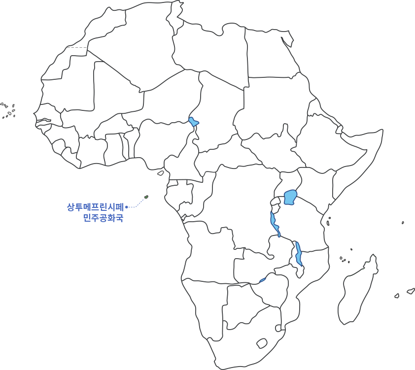아프리카 대륙 지도에 상투메프린시페 영역 표시된 지도