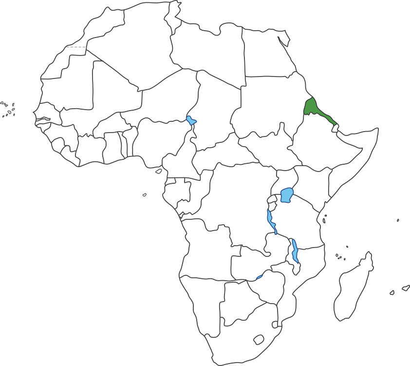 아프리카 대륙 지도에 에리트레아 영역 표시된 지도
