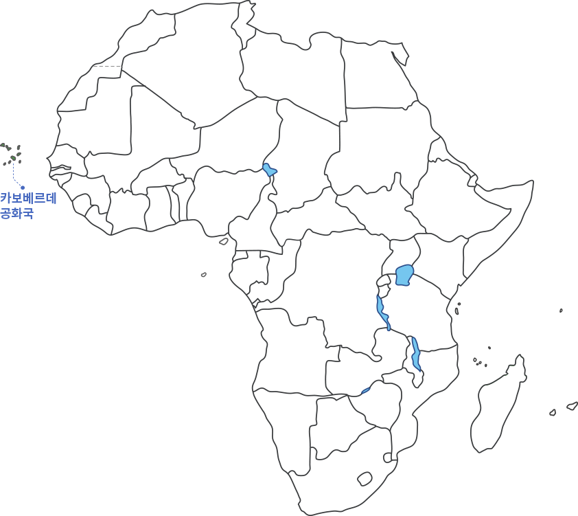 아프리카 대륙 지도에 카보베르데 영역 표시된 지도
