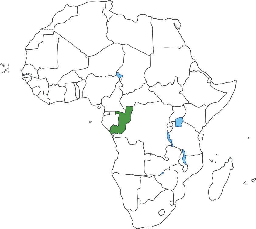 아프리카 대륙 지도에 콩고공화국 영역 표시된 지도